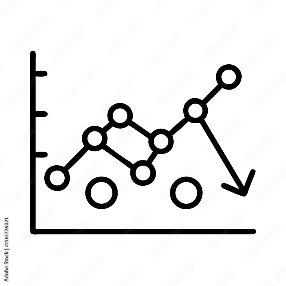 Poster line graph showing an upward trend with a sharp decline represented in a simple black and white styl