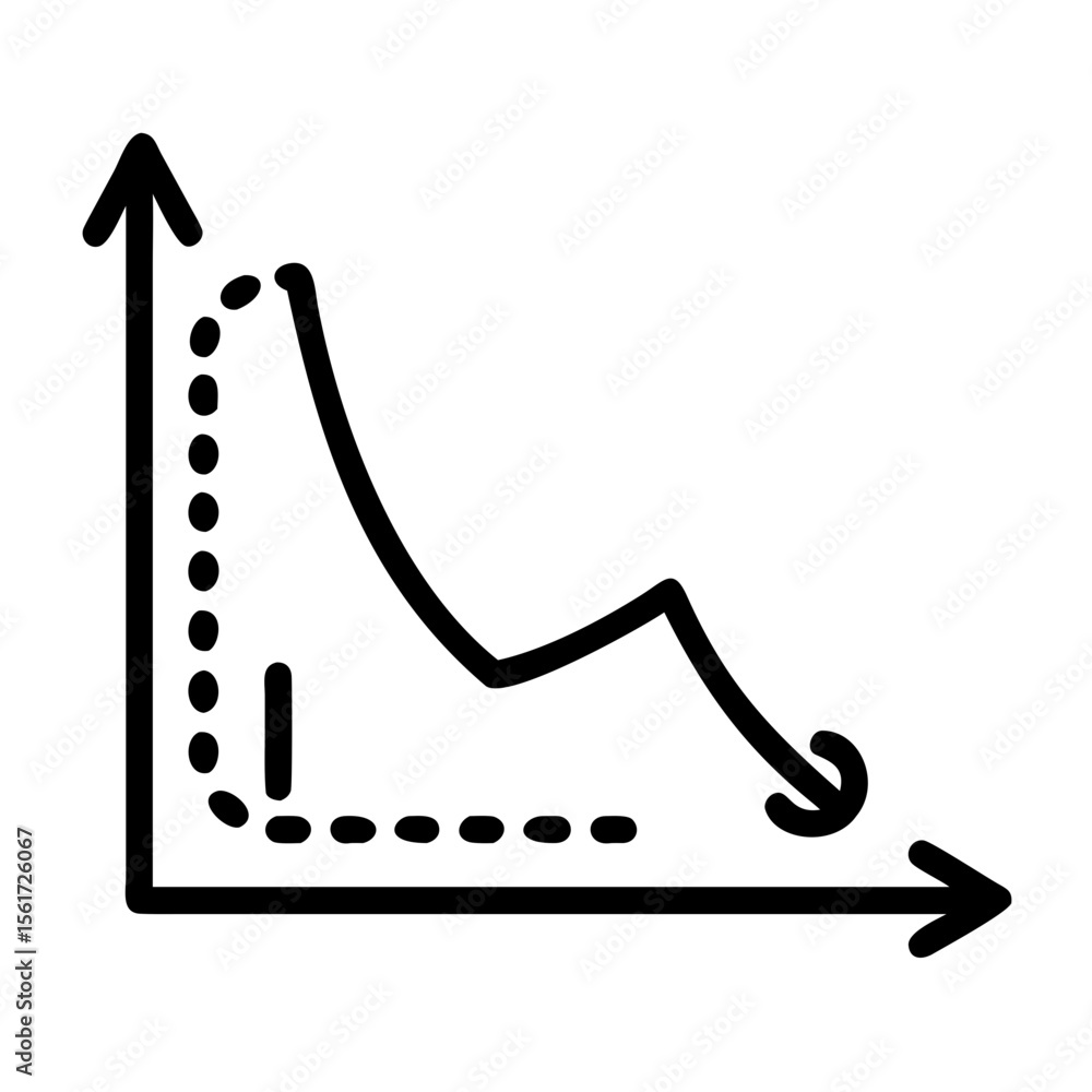 Poster line graph showing a downward trend with dashed line indicating previous performance and arrow axes 