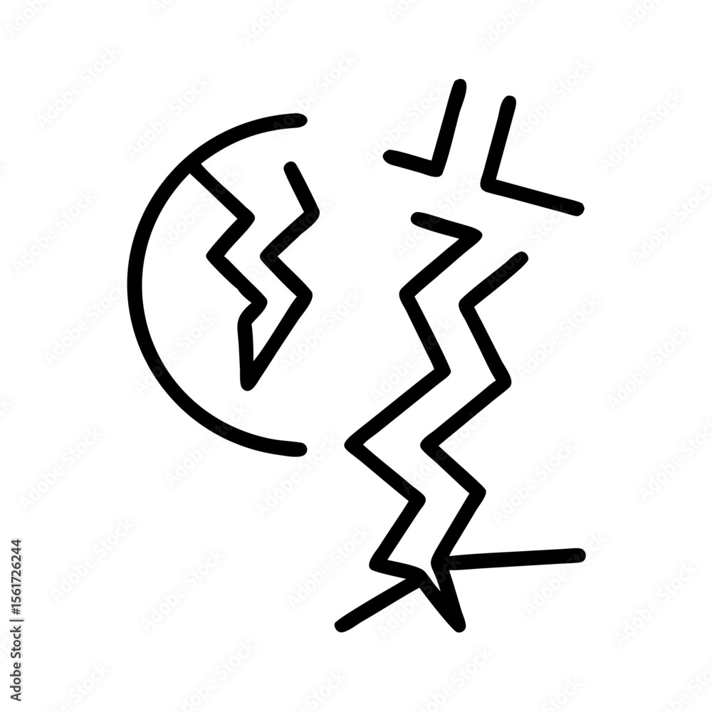 Poster simple line drawing of a cracked egg with jagged lines suggesting breakage and an internal fracture