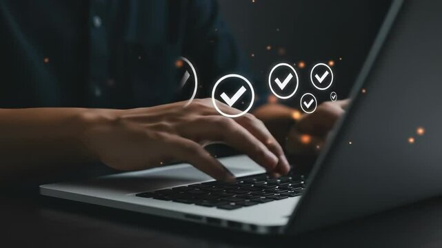  Laptop Checklist: Task Completion, Online Verification & Digital To-Do List Concept
