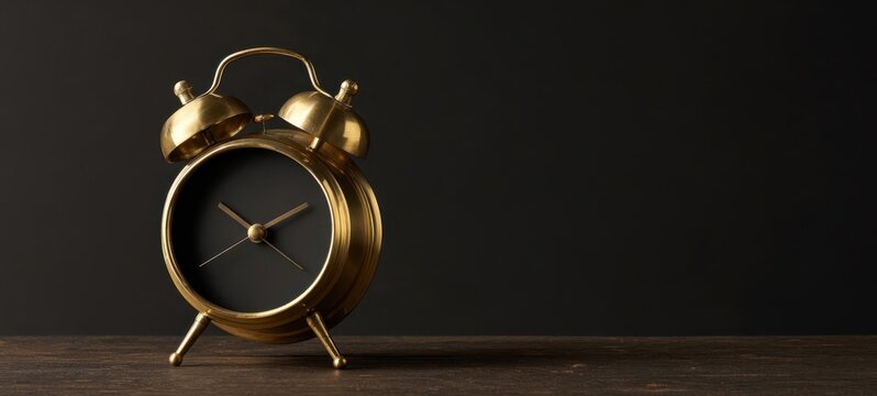 The vintage alarm clock on a minimalistic beige background.