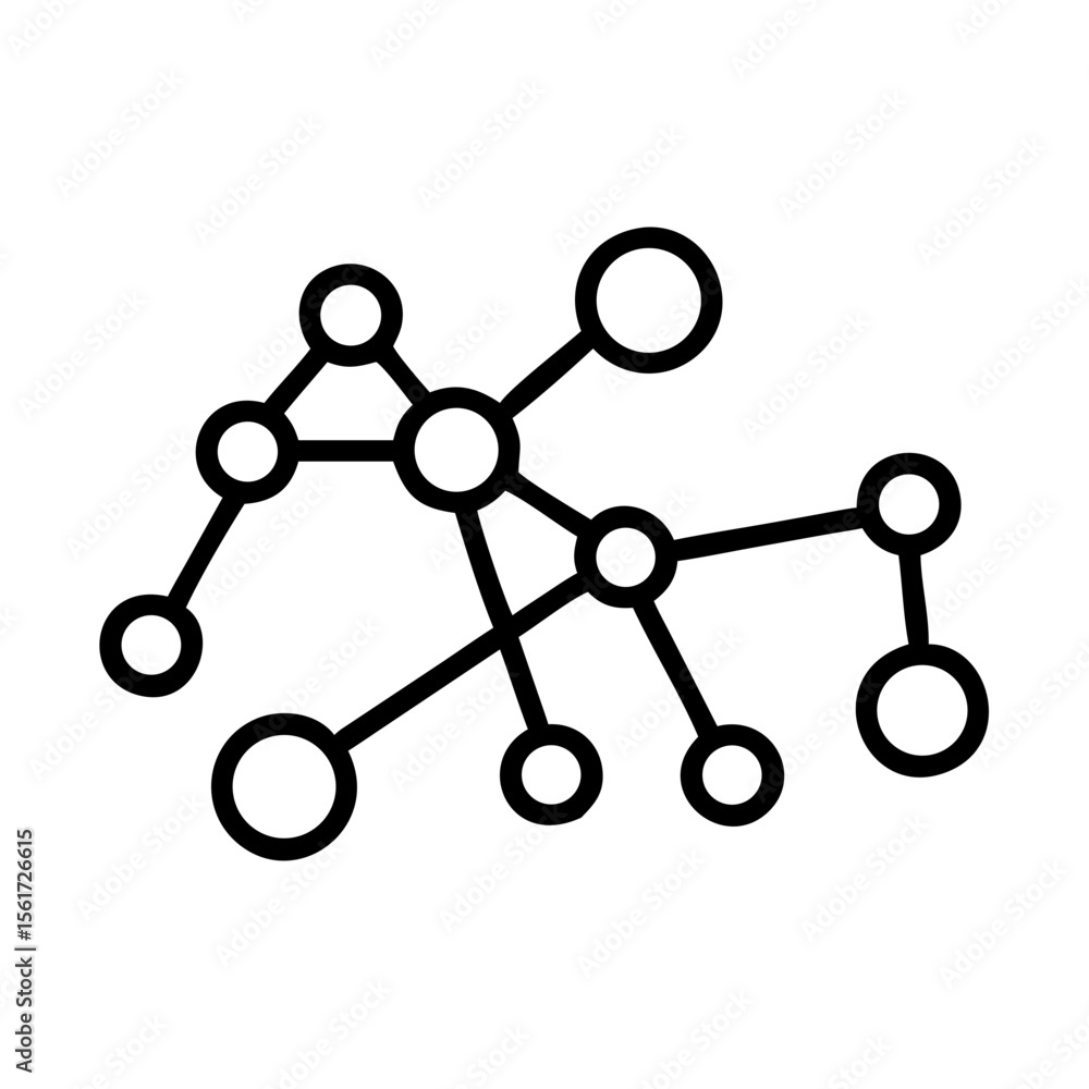 Poster illustration of a network diagram with interconnected nodes and lines forming a complex structure de