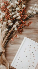 Obraz premium Dried Flower Bouquet & Starry Notebook Flatlay Photography