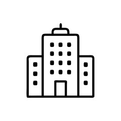 Illustration of a building with multiple windows and a small antenna on top in a simple line drawing