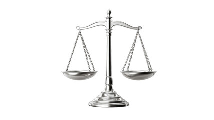 Silver scales of justice isolated on white background symbolizing law and balance