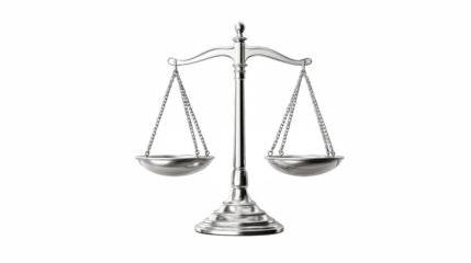 Silver scales of justice isolated on white background symbolizing law and balance
