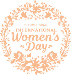 Floral Wreath Emblem Celebrating International Women's Day in Soft Peach Silhouette