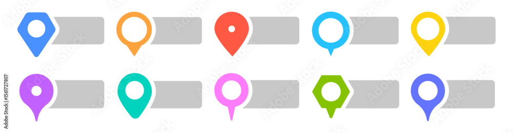 Fototapete collection of different marker location text tag icons. map pin icons with space for text vector set