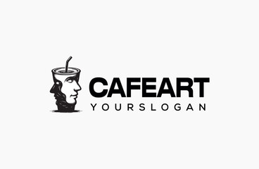 Creative Coffee Cup Human Faces Logo Design
