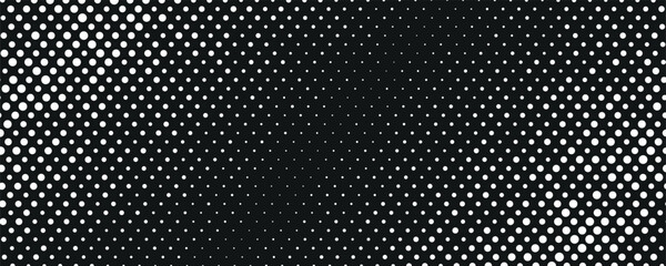 Halftone pattern background featuring white dots evenly distributed on a solid black surface. Classic pop art style suitable for graphic design, posters, and digital artwork.