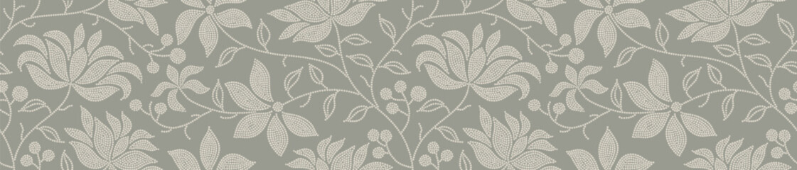 Abstract flower seamless pattern with dotted style. flower and leaves background.	