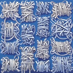 Intricate entanglement of ribbons on azure backdrop creating a visual puzzle experience