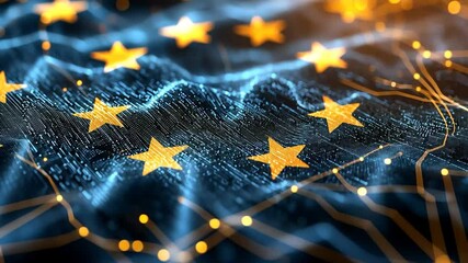 Abstract European Union Flag with Data Visualization - Powered by Adobe