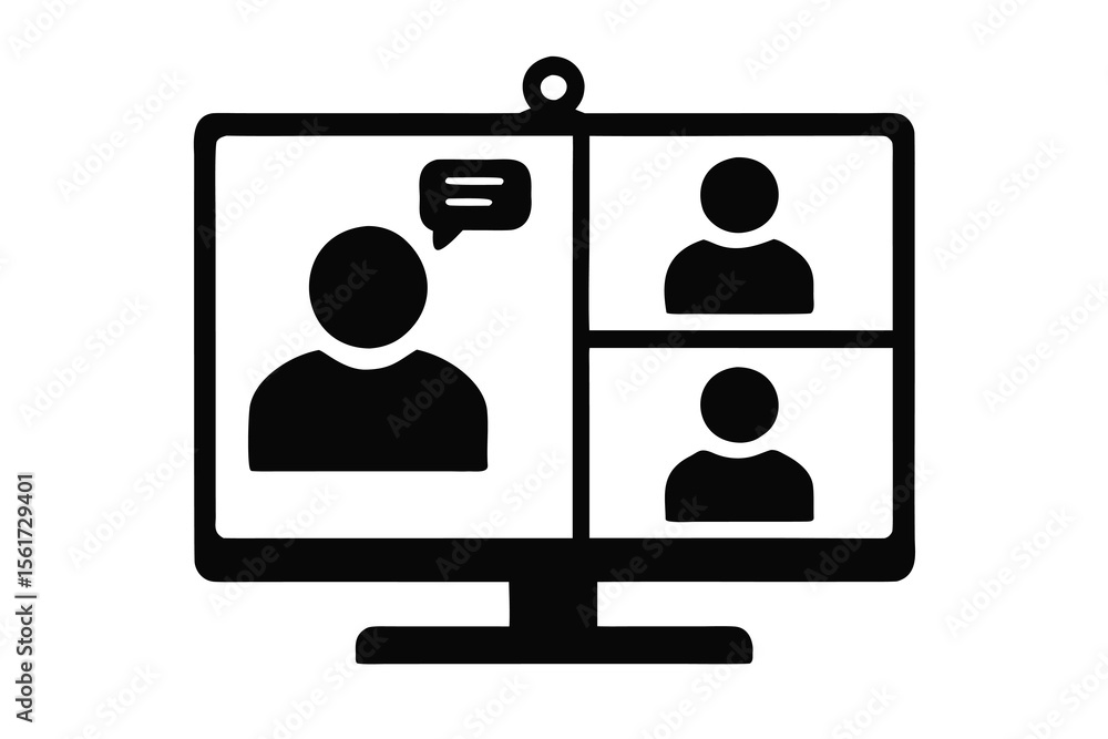 Poster virtual meeting on computer screen with three participants for remote collaboration and video confer