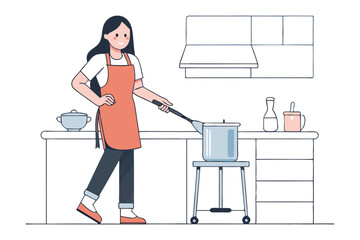 Culinary Creation: A woman in an apron is in a kitchen making a meal, capturing the essence of domestic bliss.