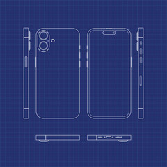 Smartphone Blueprint Vector Technical Drawing on Grid