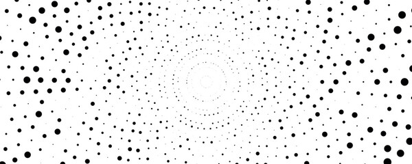 Radial halftone dots. Spotted and dotted stains gradient background. Halftone Background with Small Black Dots on White