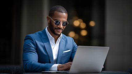 Professional checking secure invoicing platform on laptop