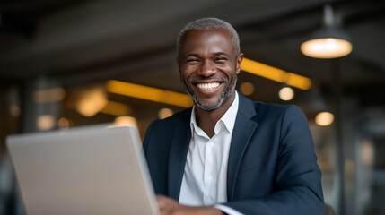 Businessman using cloud-based procurement software in open office