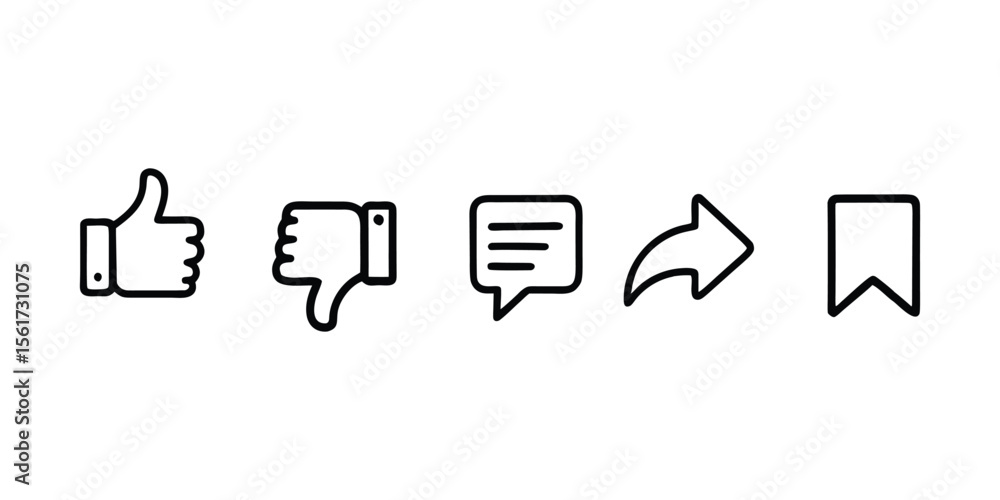 Aufkleber collection of social media icons depicting like dislike comment share and save functionalities for o