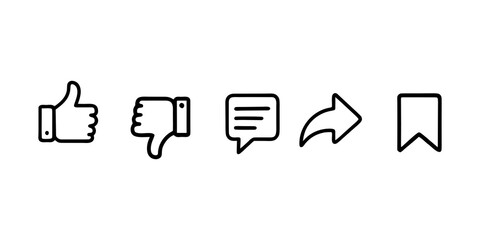 Social Media Icons Collection A Set of Simple Outlined Symbols for Engagement and Interaction in Black and White