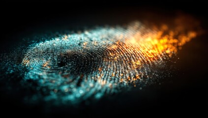 Glowing digital fingerprint symbolizes the future of biometric security for remote access to corporate data