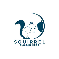 Squirrel line art and nut logo design vector template