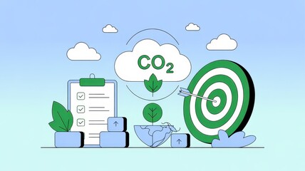 Illustration of CO2 Reduction Target with Checklist and Global Sustainability