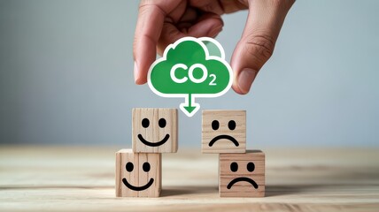 CO2 Emissions Impact Depicted with Emotion Blocks and Hand Decision Symbol