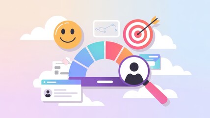 Customer Satisfaction and Analytics Dashboard with Target and Feedback Icons