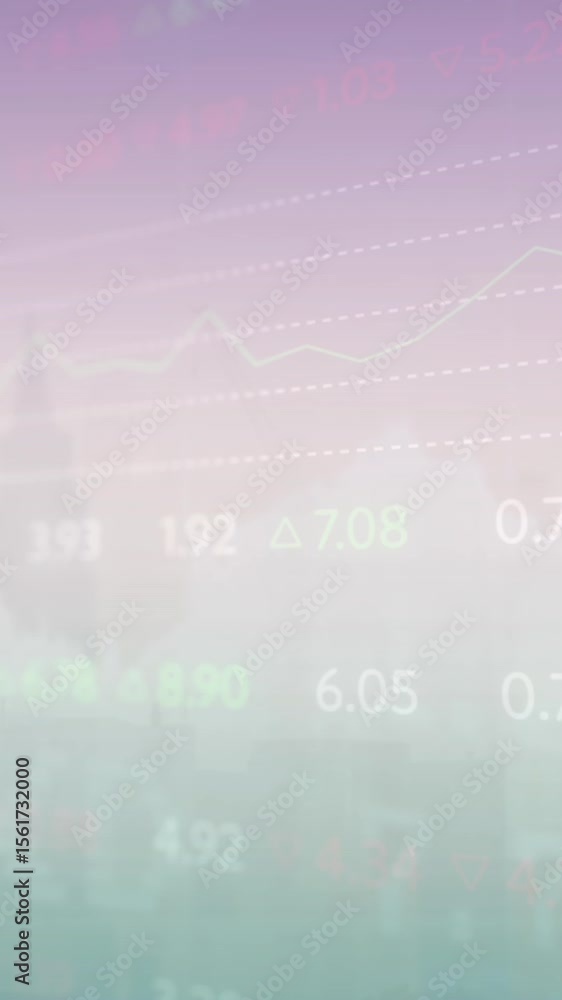 Poster animation of trading board over gradient color against skyscraper in background
