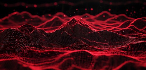 Corporate red analytics matrix showing data trends in flowing terrain visualization