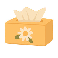 Cute tissue box with floral decoration. Soft cartoon napkin design in flat vector illustration.