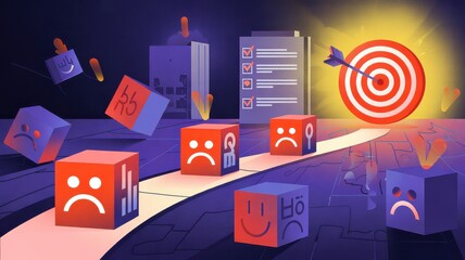 Emoji Blocks on a Path with Checklist and Target Indicating Goal Achievement