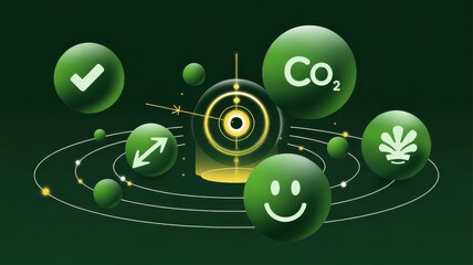 Sustainability and Carbon Target Symbols in a Green Orbit Visualization