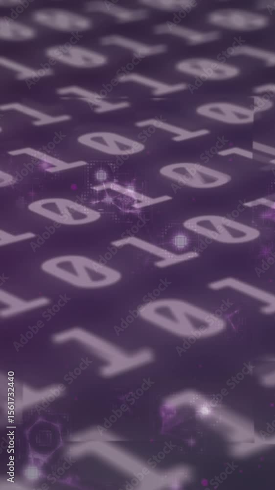 Poster Animation of molecular structures over binary coding data processing against purple background