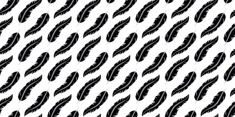 Seamless pattern Bird Feather black silhouett