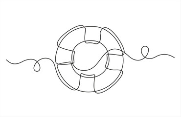 Continuous One line drawing of lifebuoy.	Hand drawn one line vector. Editable stroke	