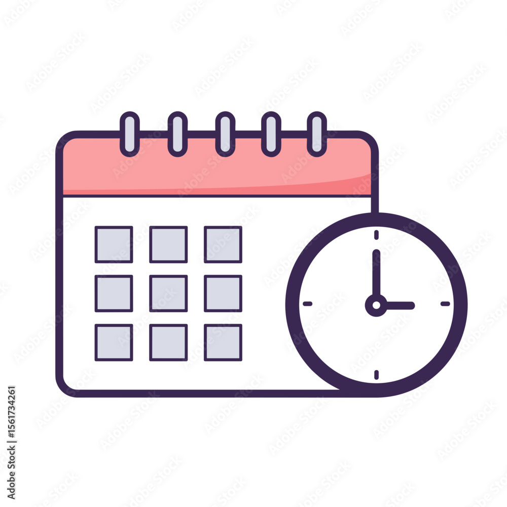 Poster calendar with clock icon for time management and scheduling