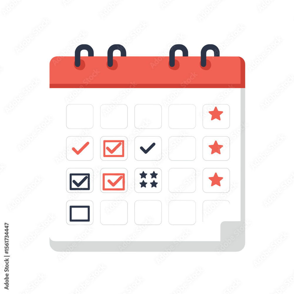 Poster calendar with checkboxes and stars in simple flat design