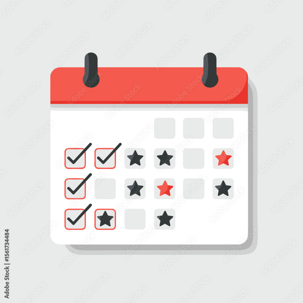 Poster calendar with check marks and stars for task management