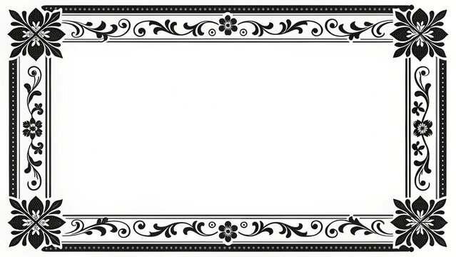 Elegant Black and White Floral Frame Border;  Ornate Vintage Design;  Perfect for Invitations, Certificates, or Announcements.
