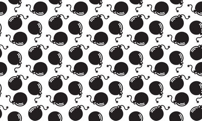 Seamless pattern Silhouette of a bomb with burning wick.
