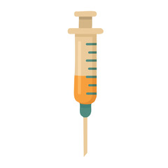 Cartoon medical syringe with orange liquid. Flat vector illustration for health and clinical care.