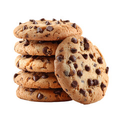  delicious chocolate chip cookies isolated on transparent background