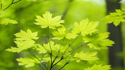 Vibrant Green Maple Leaves Spring Nature Background