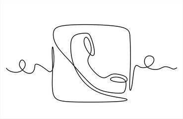 Telephone handset in one continuous line drawing. Symbol of communication. Telephone in simple linear style. Hand drawn one line vector. Editable stroke	