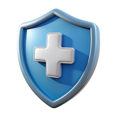 Fototapeta premium 3d blue shield with white cross emblem isolated on transparent background
