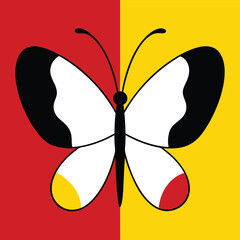 Naklejka premium Elegant black and white butterfly vector illustration with vibrant color accents