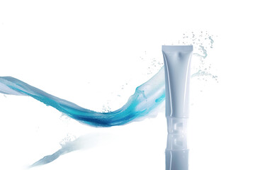 Splash of clear blue water fluid frozen in motion.